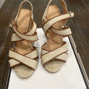 LOFT canvas and leather block heels